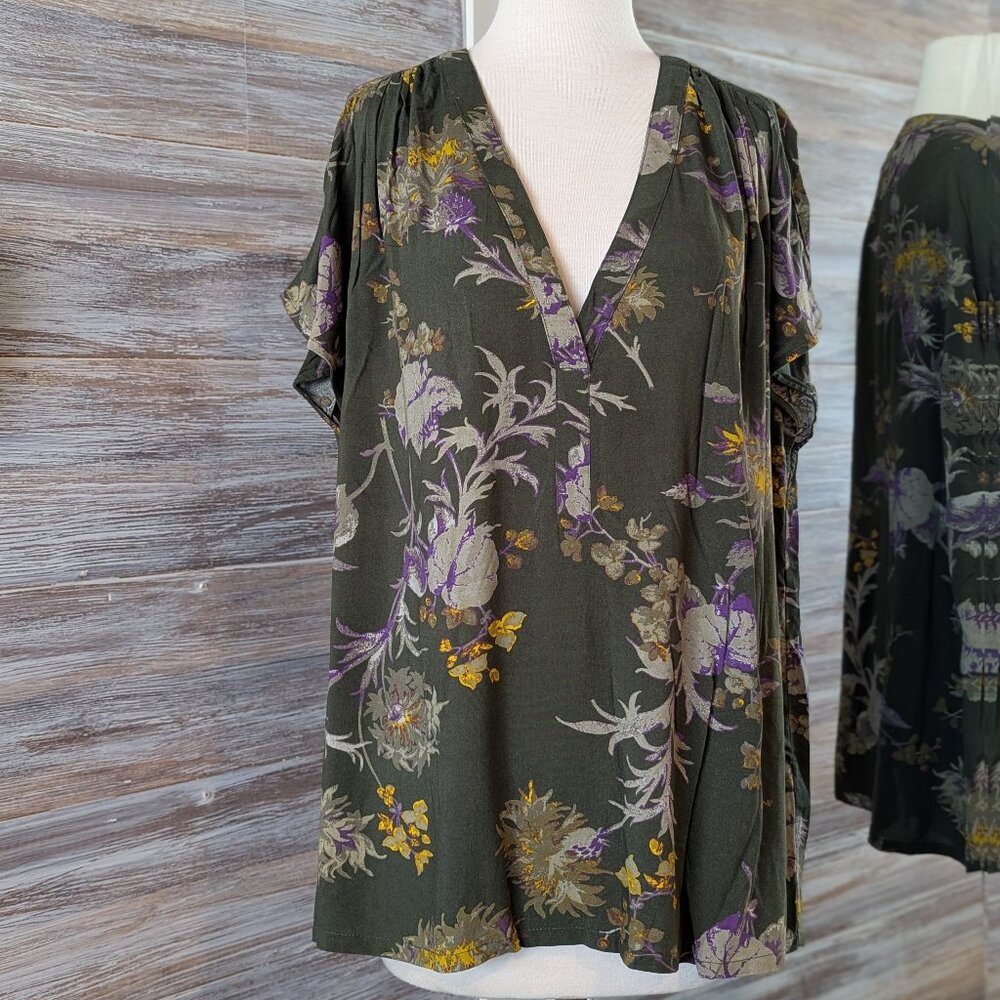 NEW H&M L.O.G.G. Short Sleeve Top Blouse Size 14 NWT green floral